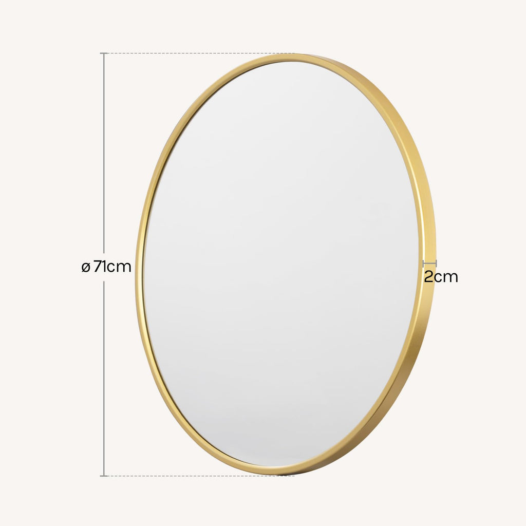 WOLTU Miroir Mural Rond, Miroir Salle de Bain, Ø50 cm, Doré | Cadre en Métal, Miroir Rond Décoratif pour Entrée, Chambre, Maquillage, Couloir, Moderne
