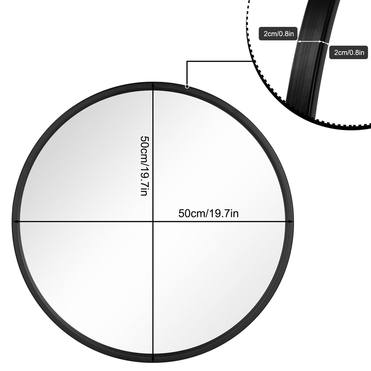 WOLTU Miroir Mural Rond, Miroir Salle de Bain, Ø50 cm, Doré | Cadre en Métal, Miroir Rond Décoratif pour Entrée, Chambre, Maquillage, Couloir, Moderne