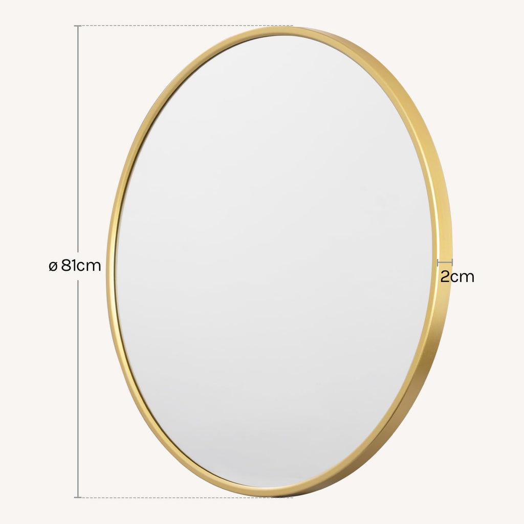 WOLTU Miroir Mural Rond, Miroir Salle de Bain, Ø50 cm, Doré | Cadre en Métal, Miroir Rond Décoratif pour Entrée, Chambre, Maquillage, Couloir, Moderne