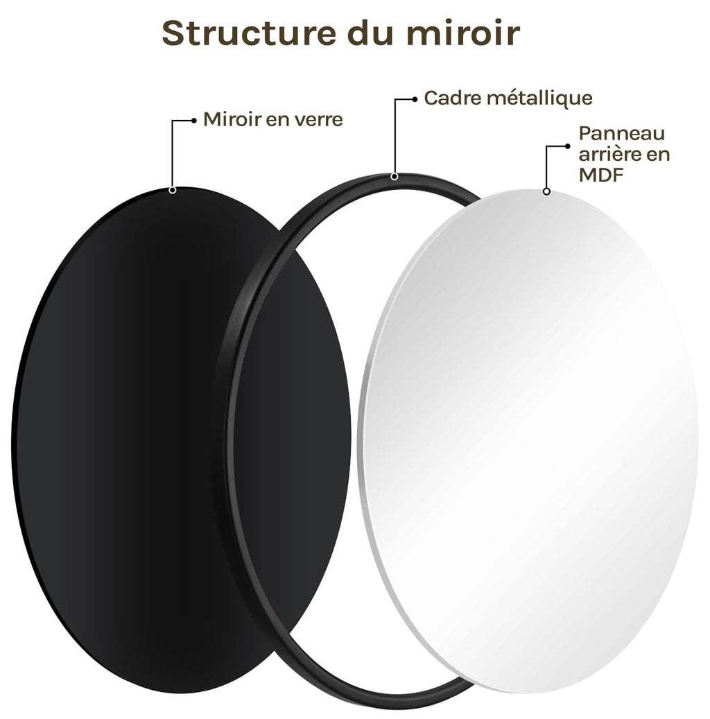 WOLTU Miroir Mural Rond, Miroir Salle de Bain, Ø50 cm, Doré | Cadre en Métal, Miroir Rond Décoratif pour Entrée, Chambre, Maquillage, Couloir, Moderne