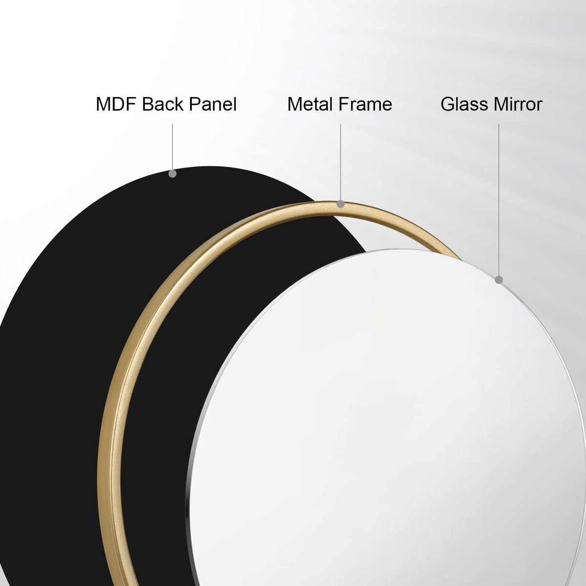 WOLTU Miroir Mural Rond, Miroir Salle de Bain, Ø50 cm, Doré | Cadre en Métal, Miroir Rond Décoratif pour Entrée, Chambre, Maquillage, Couloir, Moderne