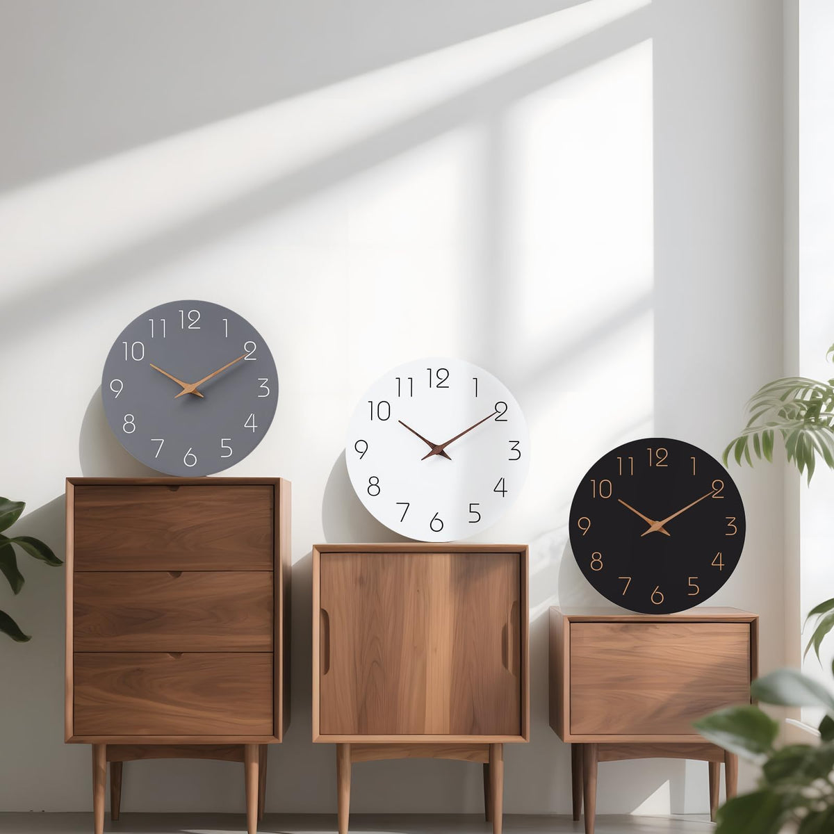 Mosewa Horloge Murale, 20cm Silencieuse sans tic-tac, Design Moderne en Bois, Parfaite pour la Décoration de la Chambre, du Salon, de la Cuisine, de la Salle de Bain et du Bureau, Noire