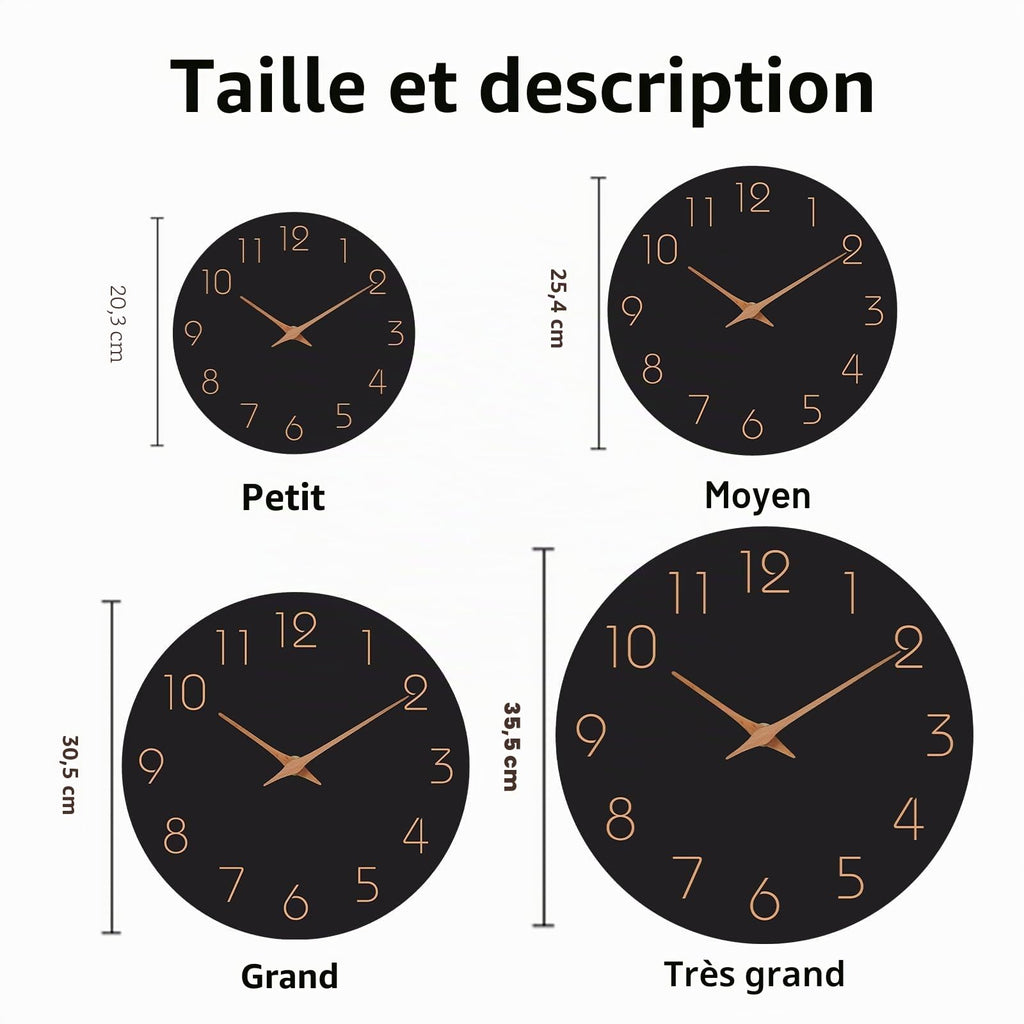 Mosewa Horloge Murale, 20cm Silencieuse sans tic-tac, Design Moderne en Bois, Parfaite pour la Décoration de la Chambre, du Salon, de la Cuisine, de la Salle de Bain et du Bureau, Noire