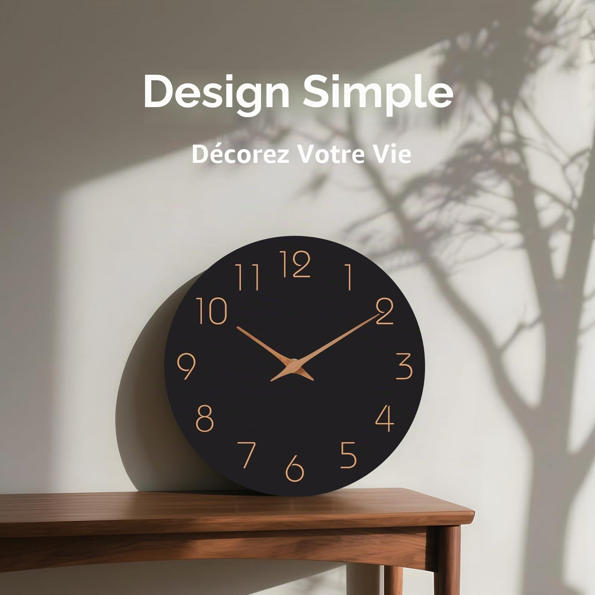 Mosewa Horloge Murale, 20cm Silencieuse sans tic-tac, Design Moderne en Bois, Parfaite pour la Décoration de la Chambre, du Salon, de la Cuisine, de la Salle de Bain et du Bureau, Noire