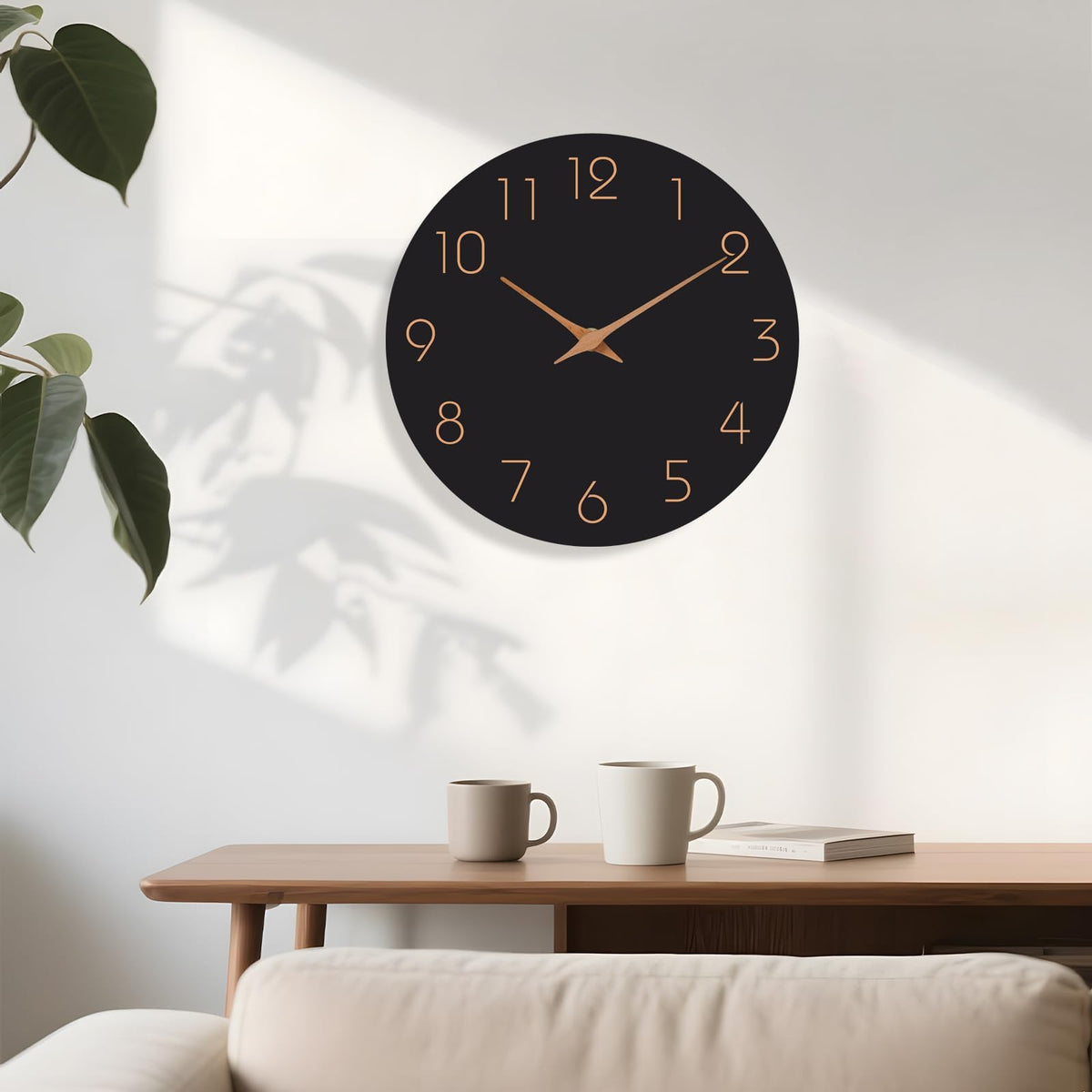 Mosewa Horloge Murale, 20cm Silencieuse sans tic-tac, Design Moderne en Bois, Parfaite pour la Décoration de la Chambre, du Salon, de la Cuisine, de la Salle de Bain et du Bureau, Noire