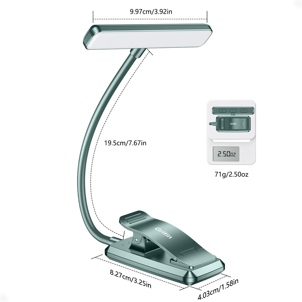 Gritin Lampe de Lecture 19LED Liseuse Clip Rechargeable Protection des Yeux | Gradation en Continu &3 Couleurs (Ambre/Blanc/Mixte), 360°Cou Flexible, Longue Durée, Légère&Portable pour Lire au Lit