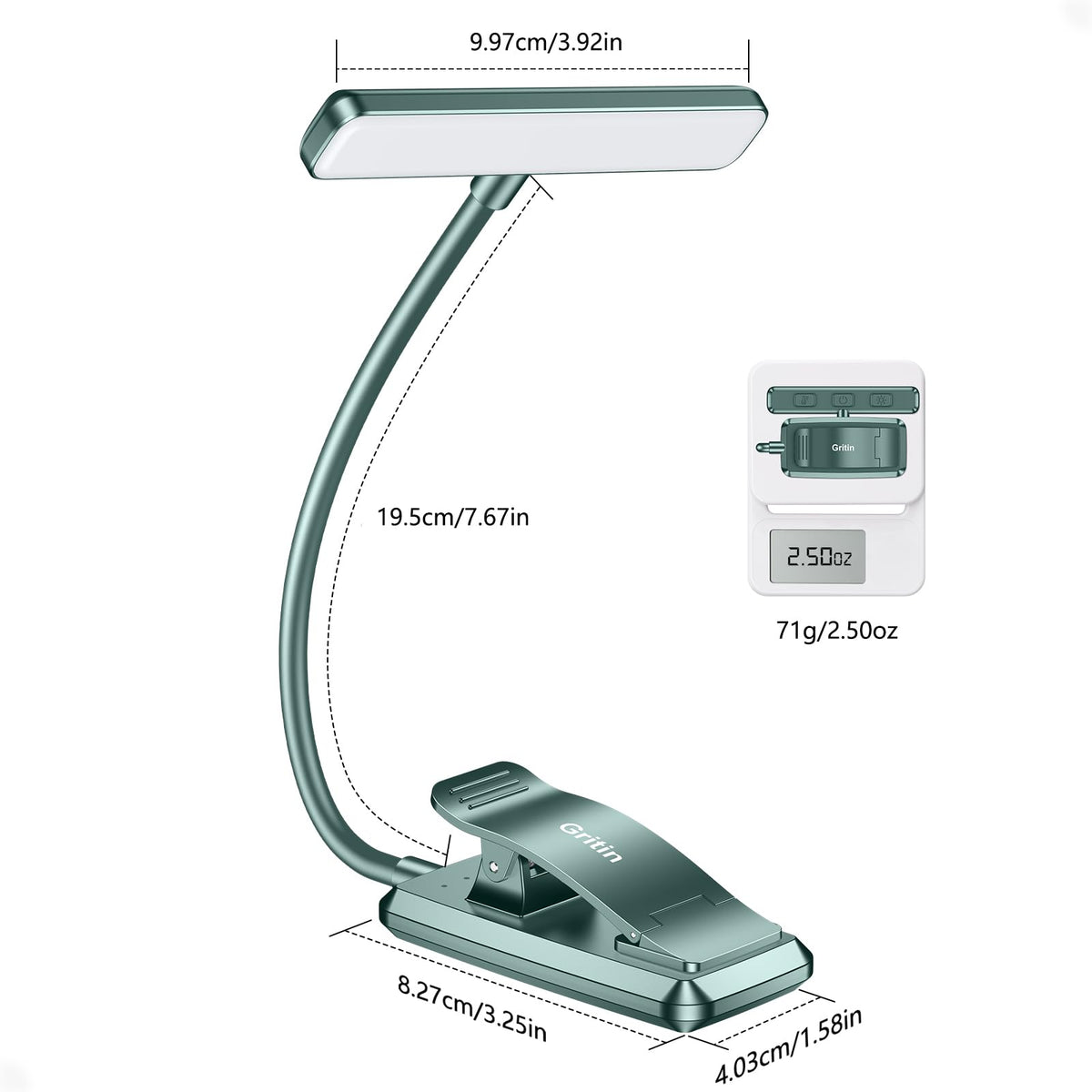 Gritin Lampe de Lecture 19LED Liseuse Clip Rechargeable Protection des Yeux | Gradation en Continu &3 Couleurs (Ambre/Blanc/Mixte), 360°Cou Flexible, Longue Durée, Légère&Portable pour Lire au Lit