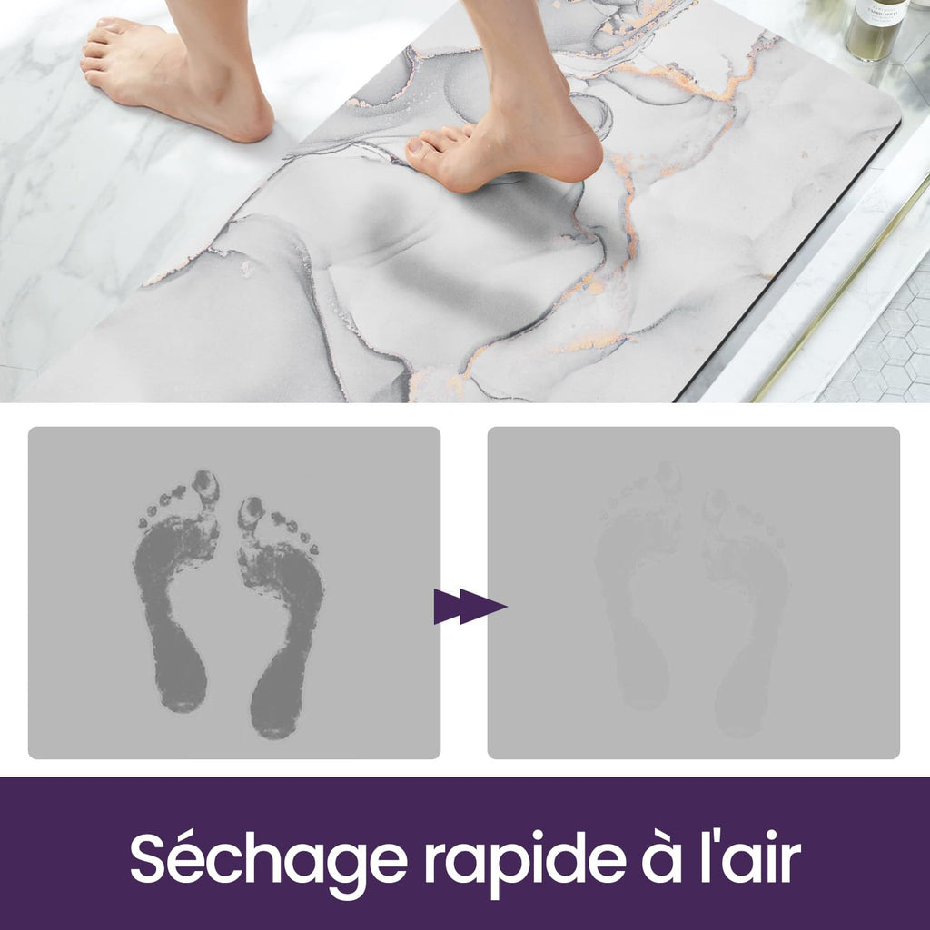 DEXI Tapis de Bain Antidérapant Ultra Mince 40x60cm Noir | Super Absorbant, Sèche Rapide, Motif Marbre Moderne, Facile à Nettoyer, pour Salle de Bain, Baignoire et Douche