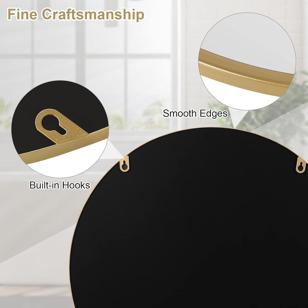 WOLTU Miroir Mural Rond, Miroir Salle de Bain, Ø50 cm, Doré | Cadre en Métal, Miroir Rond Décoratif pour Entrée, Chambre, Maquillage, Couloir, Moderne