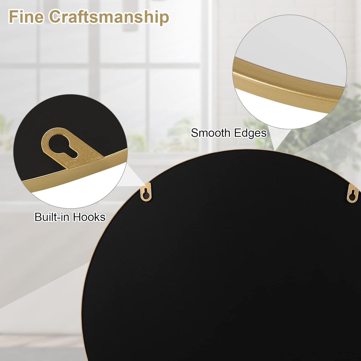 WOLTU Miroir Mural Rond, Miroir Salle de Bain, Ø50 cm, Doré | Cadre en Métal, Miroir Rond Décoratif pour Entrée, Chambre, Maquillage, Couloir, Moderne