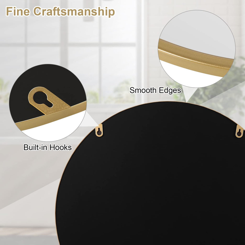 WOLTU Miroir Mural Rond, Miroir Salle de Bain, Ø50 cm, Doré | Cadre en Métal, Miroir Rond Décoratif pour Entrée, Chambre, Maquillage, Couloir, Moderne