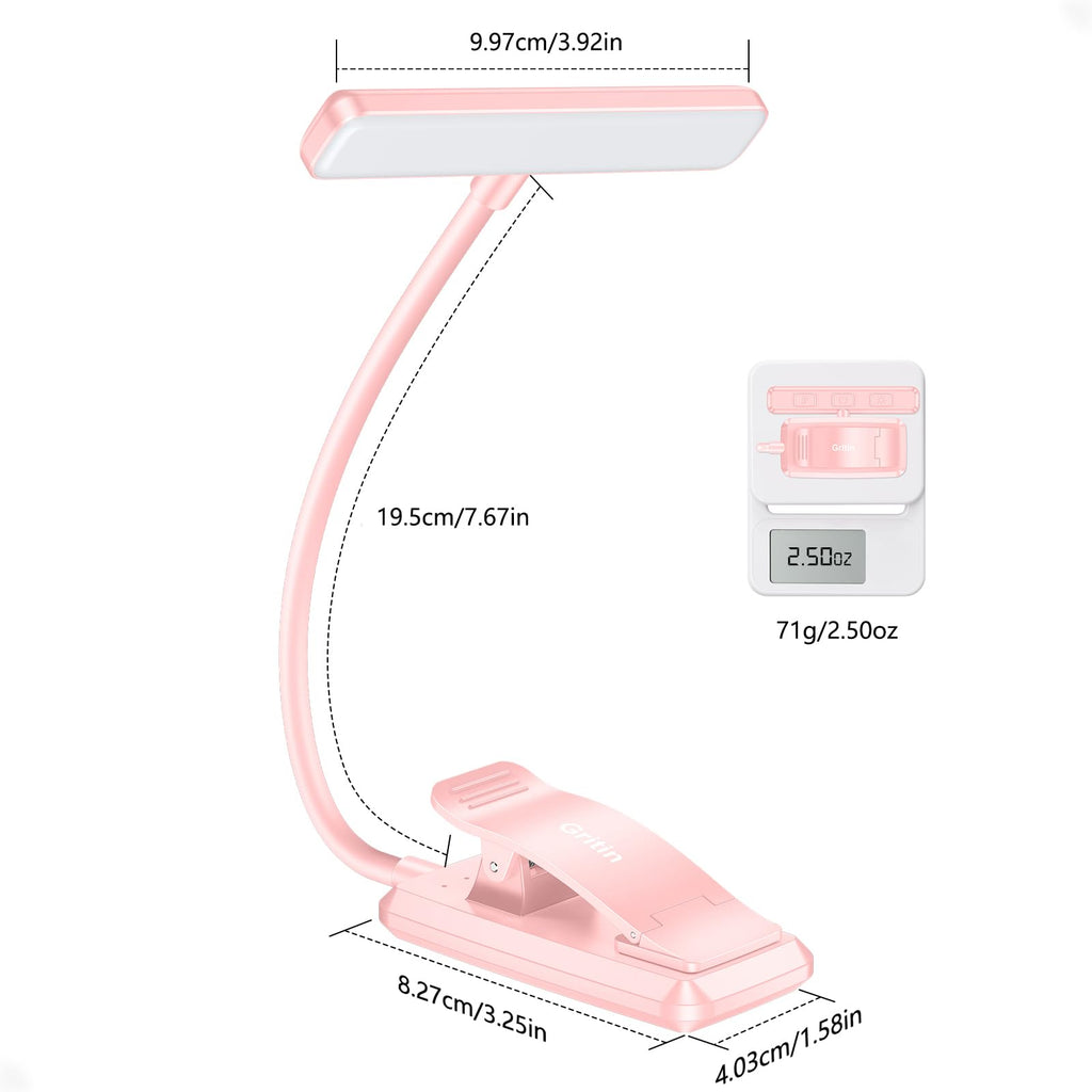 Gritin Lampe de Lecture 19LED Liseuse Clip Rechargeable Protection des Yeux | Gradation en Continu &3 Couleurs (Ambre/Blanc/Mixte), 360°Cou Flexible, Longue Durée, Légère&Portable pour Lire au Lit