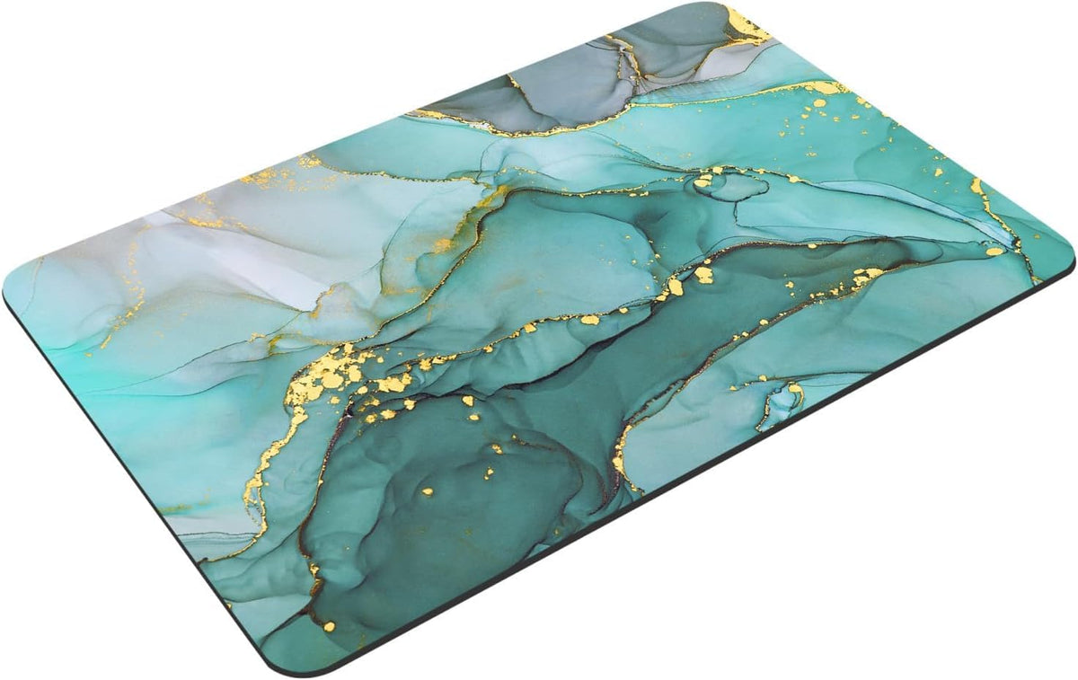 DEXI Tapis de Bain Antidérapant Ultra Mince 40x60cm Noir | Super Absorbant, Sèche Rapide, Motif Marbre Moderne, Facile à Nettoyer, pour Salle de Bain, Baignoire et Douche