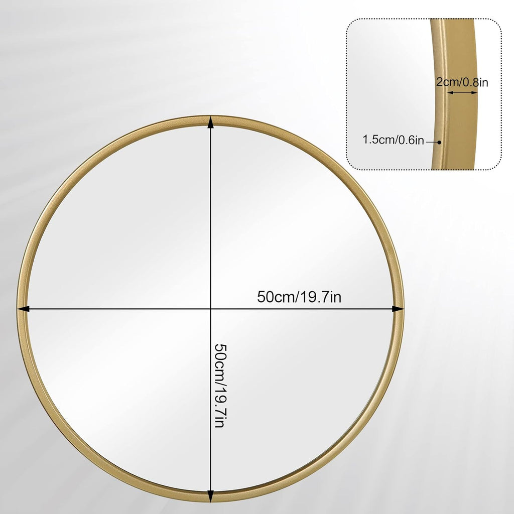 WOLTU Miroir Mural Rond, Miroir Salle de Bain, Ø50 cm, Doré | Cadre en Métal, Miroir Rond Décoratif pour Entrée, Chambre, Maquillage, Couloir, Moderne