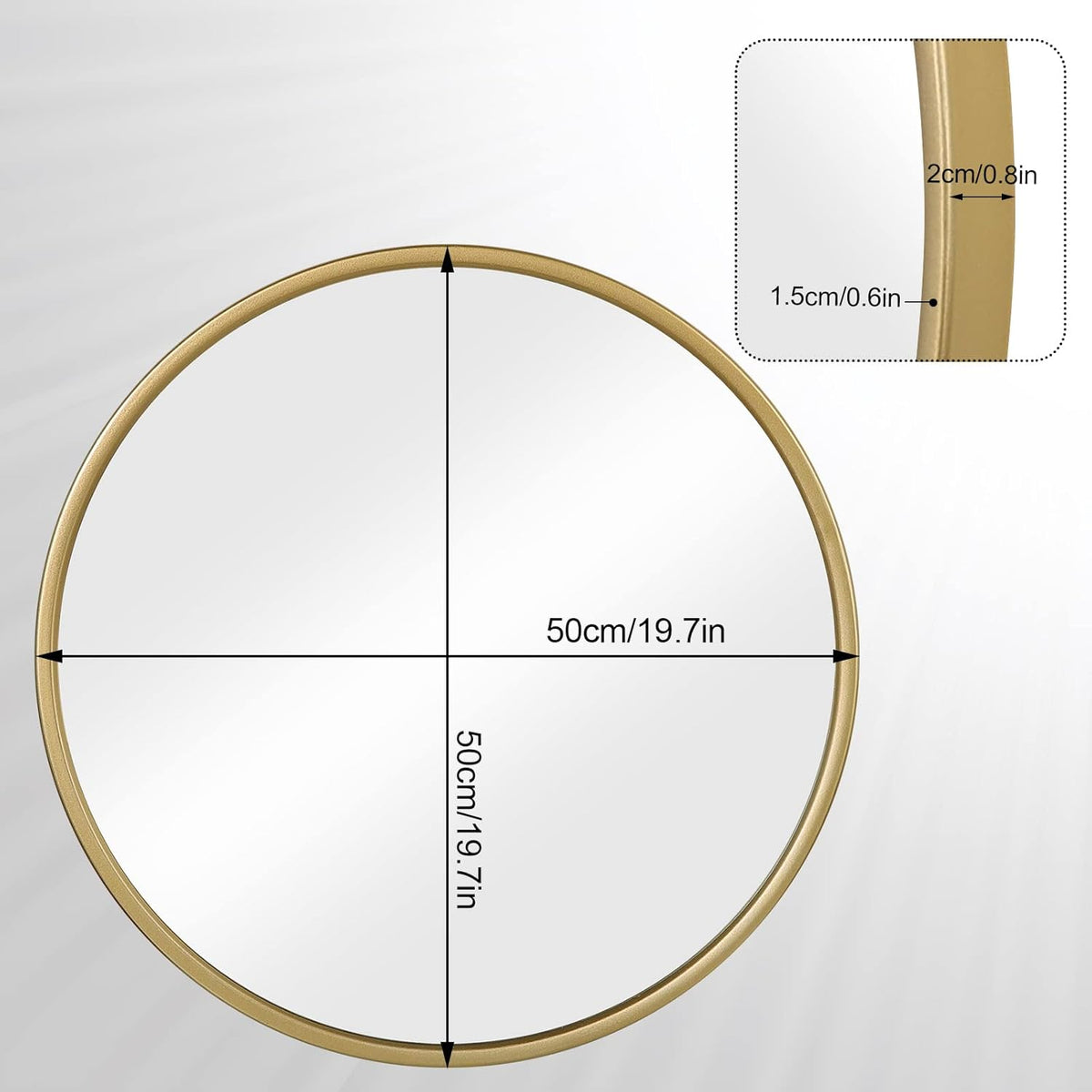 WOLTU Miroir Mural Rond, Miroir Salle de Bain, Ø50 cm, Doré | Cadre en Métal, Miroir Rond Décoratif pour Entrée, Chambre, Maquillage, Couloir, Moderne