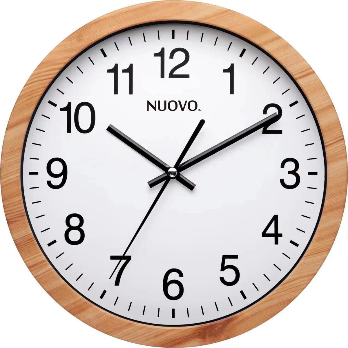 NUOVO Horloge Murale Ronde en Bois d'imitation de 30 cm, Salon, Chambre à Coucher, Cuisine, silencieuse, sans tiques, Horloge Murale rétro Minimaliste Moderne (30 cm 12 Pouces)