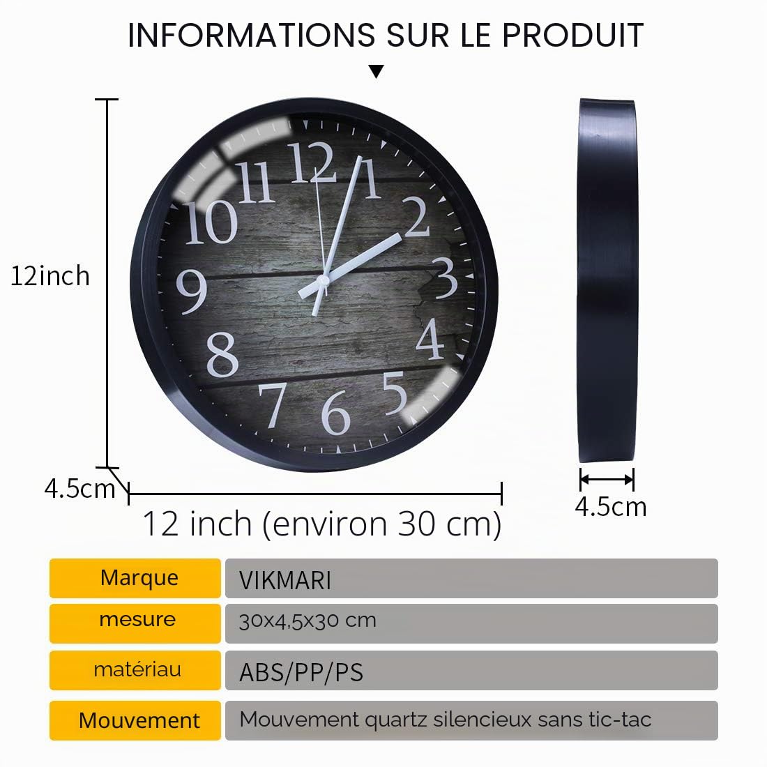 VIKMARI Horloge Murale 20 cm Moderne, Silencieuse, Or Rose, Cuisine, Salon | Décoration cuisine, horloge design moderne, grands chiffres 3D, silencieuse sans tic-tac, idéale pour salon et chambre
