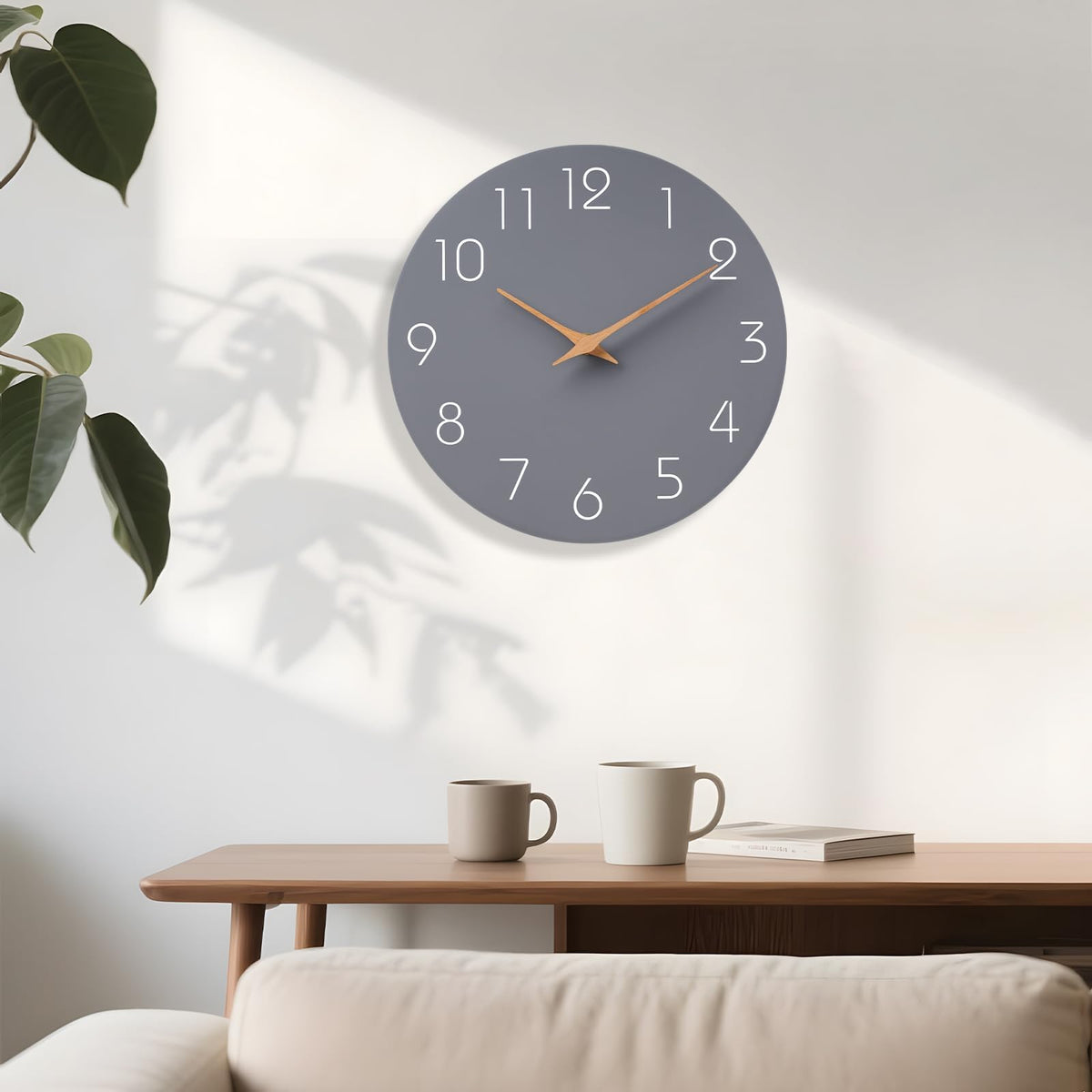 Mosewa Horloge Murale, 20cm Silencieuse sans tic-tac, Design Moderne en Bois, Parfaite pour la Décoration de la Chambre, du Salon, de la Cuisine, de la Salle de Bain et du Bureau, Noire