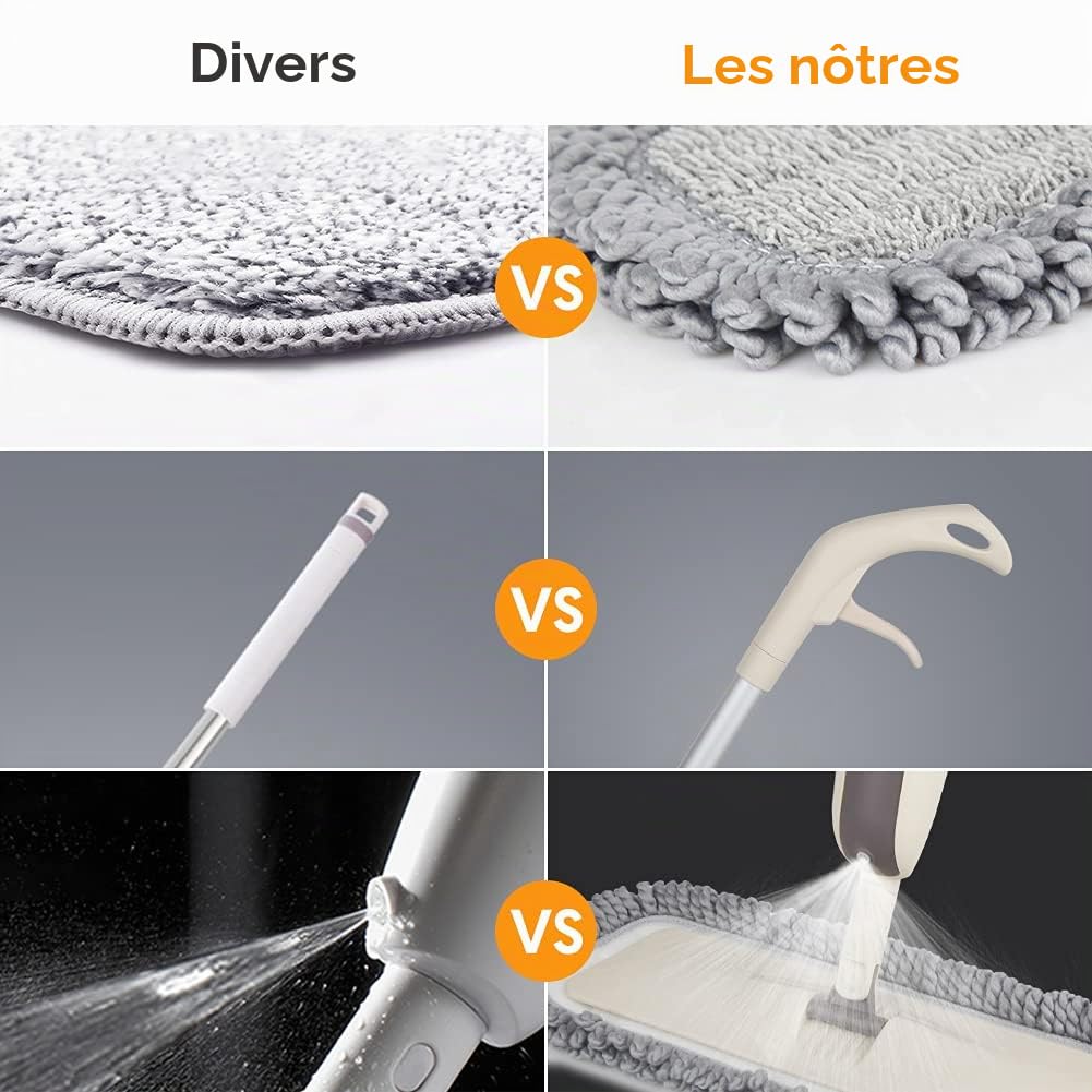 Balais Serpillère Vaporisateur, MEXERRIS Balai Lave Sol avec 2 Reservoirs | Spray Mop Professionnel Microfibre Mop Pulvérisateur pour la Maison, la Cuisine, Bois, Parquet, Stratifié, Bois, Carrelage