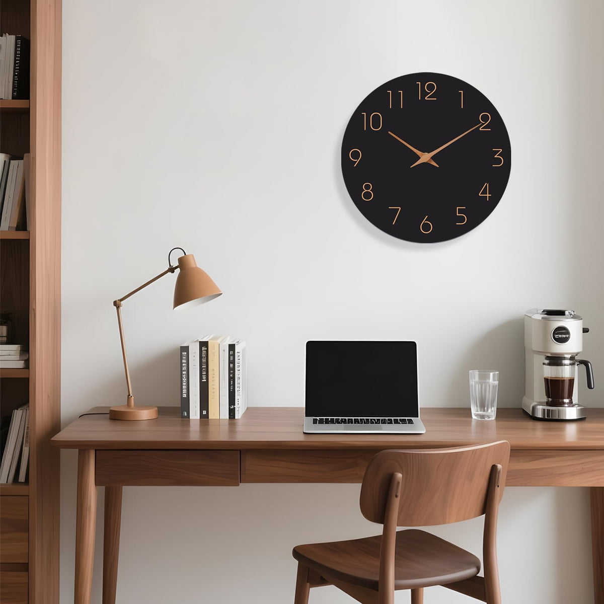 Mosewa Horloge Murale, 20cm Silencieuse sans tic-tac, Design Moderne en Bois, Parfaite pour la Décoration de la Chambre, du Salon, de la Cuisine, de la Salle de Bain et du Bureau, Noire