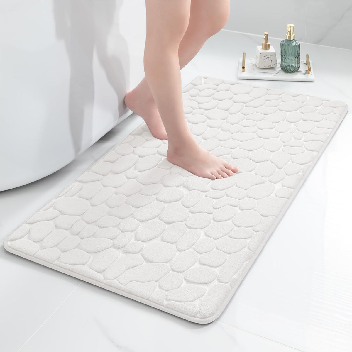 chakme Tapis de Bain en Mousse à mémoire de Forme - Tapis de Douche Absorbant - Tapis de Bain - Tapis décoratif - Antidérapant - pour Salle de Bain et Salon - 43 x 61 cm - Gris foncé