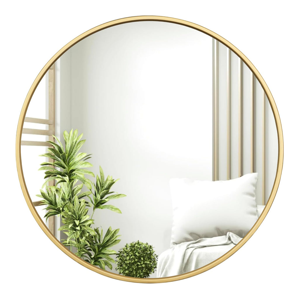 WOLTU Miroir Mural Rond, Miroir Salle de Bain, Ø50 cm, Doré | Cadre en Métal, Miroir Rond Décoratif pour Entrée, Chambre, Maquillage, Couloir, Moderne
