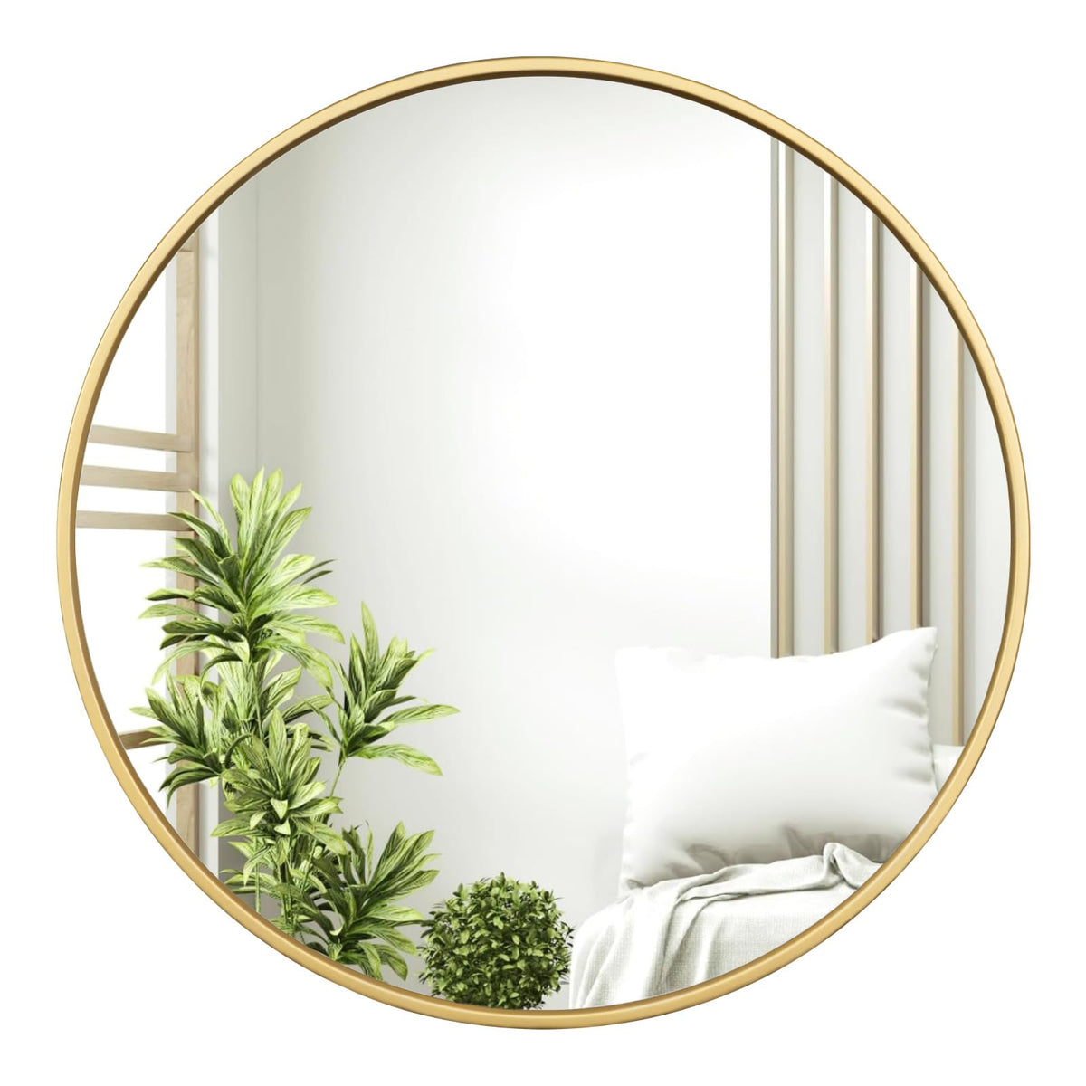 WOLTU Miroir Mural Rond, Miroir Salle de Bain, Ø50 cm, Doré | Cadre en Métal, Miroir Rond Décoratif pour Entrée, Chambre, Maquillage, Couloir, Moderne
