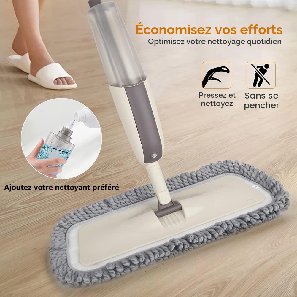 Balais Serpillère Vaporisateur, MEXERRIS Balai Lave Sol avec 2 Reservoirs | Spray Mop Professionnel Microfibre Mop Pulvérisateur pour la Maison, la Cuisine, Bois, Parquet, Stratifié, Bois, Carrelage