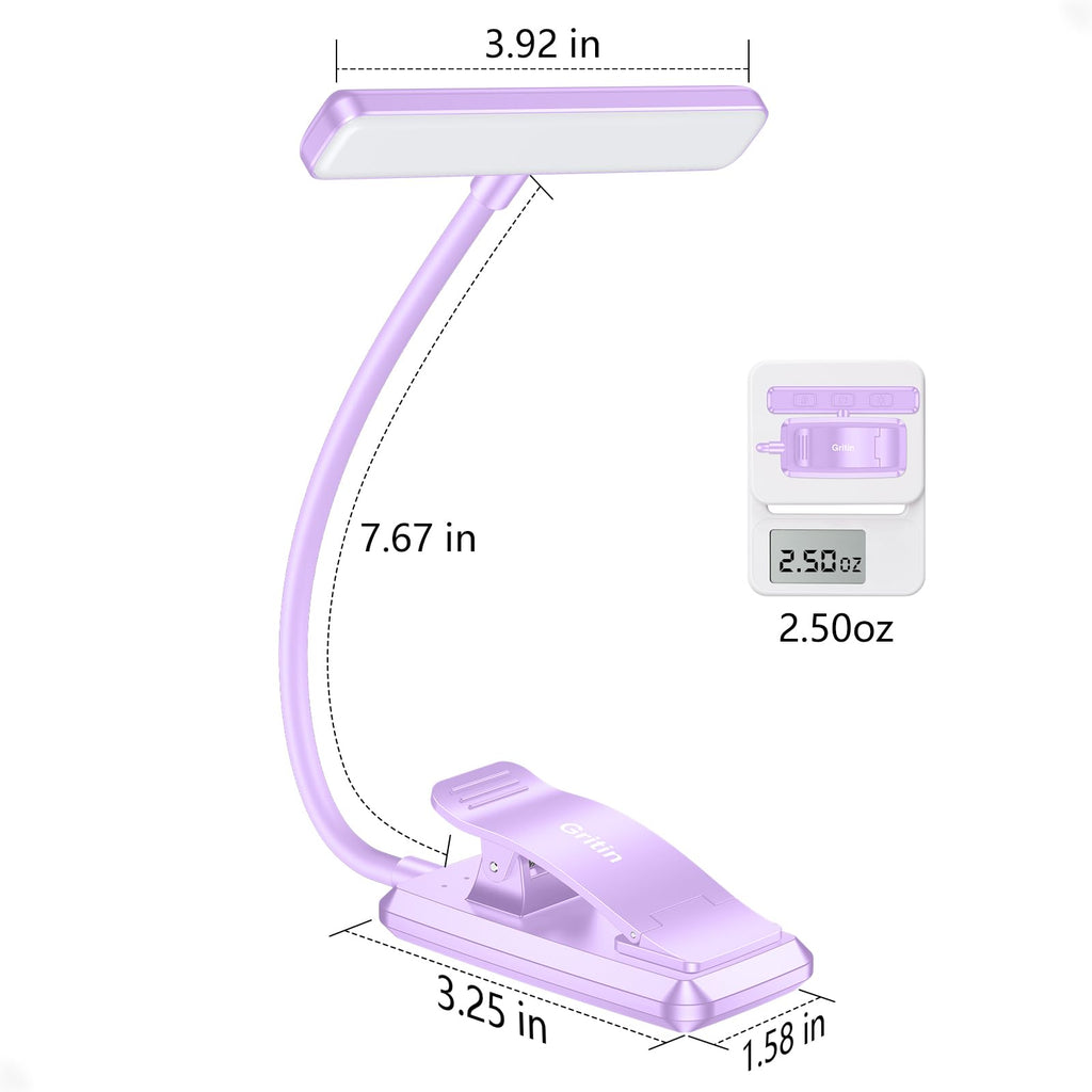 Gritin Lampe de Lecture 19LED Liseuse Clip Rechargeable Protection des Yeux | Gradation en Continu &3 Couleurs (Ambre/Blanc/Mixte), 360°Cou Flexible, Longue Durée, Légère&Portable pour Lire au Lit