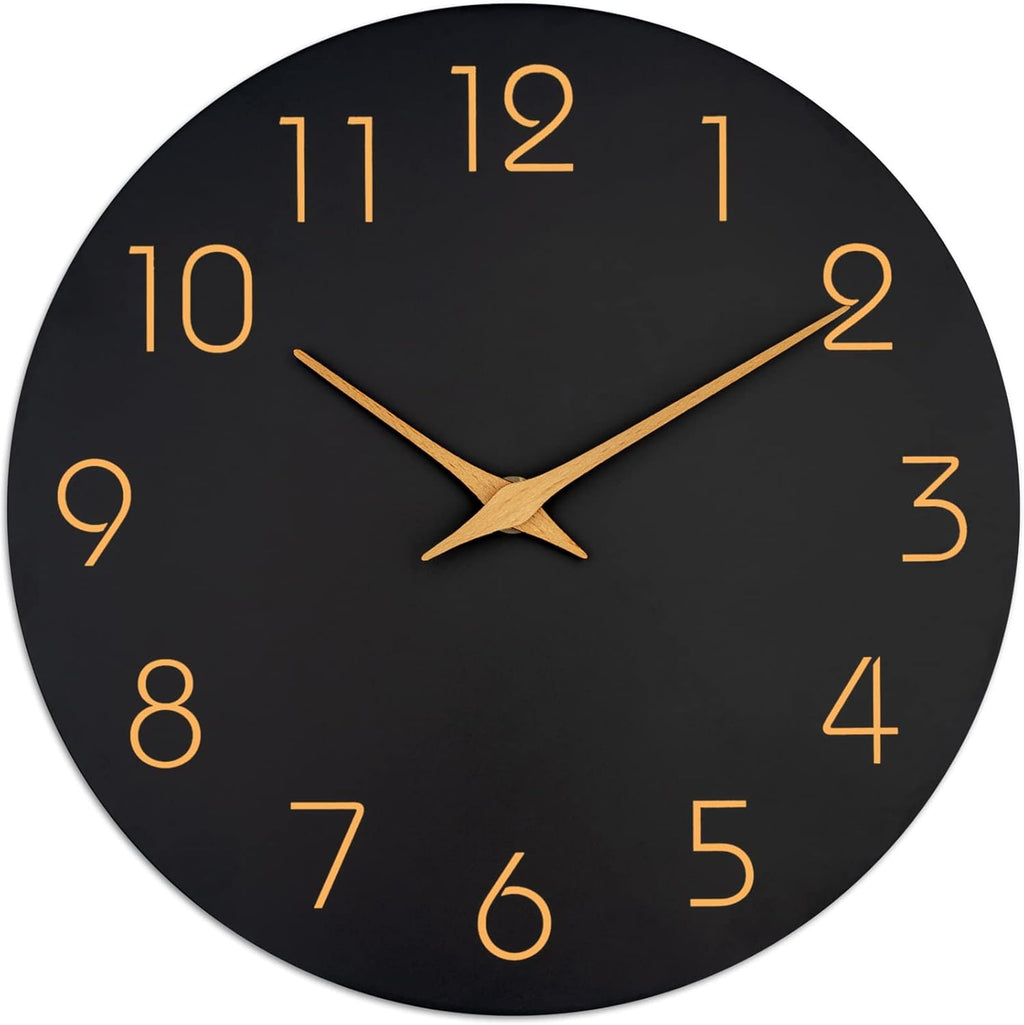 Mosewa Horloge Murale, 20cm Silencieuse sans tic-tac, Design Moderne en Bois, Parfaite pour la Décoration de la Chambre, du Salon, de la Cuisine, de la Salle de Bain et du Bureau, Noire