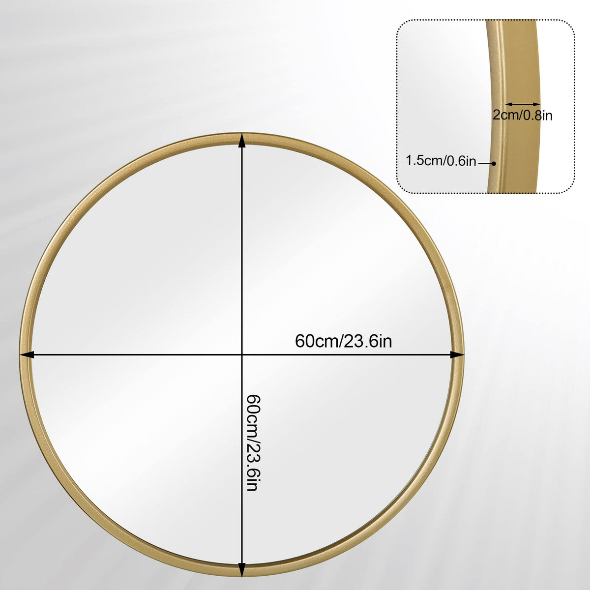 WOLTU Miroir Mural Rond, Miroir Salle de Bain, Ø50 cm, Doré | Cadre en Métal, Miroir Rond Décoratif pour Entrée, Chambre, Maquillage, Couloir, Moderne