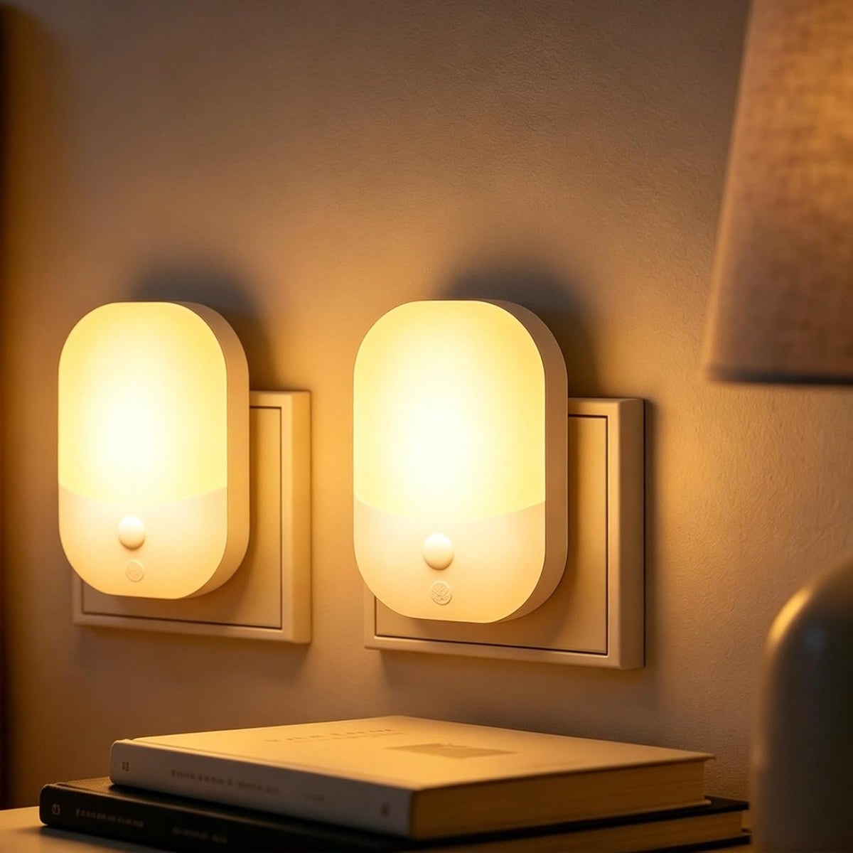 Suright Lot de 2 Veilleuses Enfant à Prise Murale, CAPTEUR LUMIÈRE INTELLIGENT, 5 Intensités Lumineuses, 3 Modes, Lumière Blanc Chaud, Lampe de Nuit Bébé pour Chambre, Escalier, Cuisine 0,3W