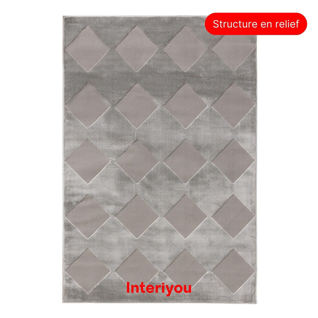 Interiyou Tapis Salon à Poils Courts Cannes - 120x170 Crème - Motif bohème scandinave avec Effet 3D - Plat et géométrique - Poil Ras pour Chambre, Couloir, Bureau