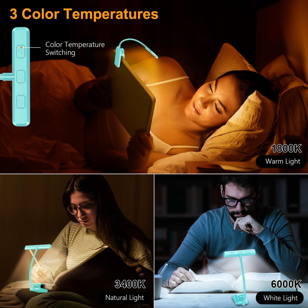 Gritin Lampe de Lecture 19LED Liseuse Clip Rechargeable Protection des Yeux | Gradation en Continu &3 Couleurs (Ambre/Blanc/Mixte), 360°Cou Flexible, Longue Durée, Légère&Portable pour Lire au Lit