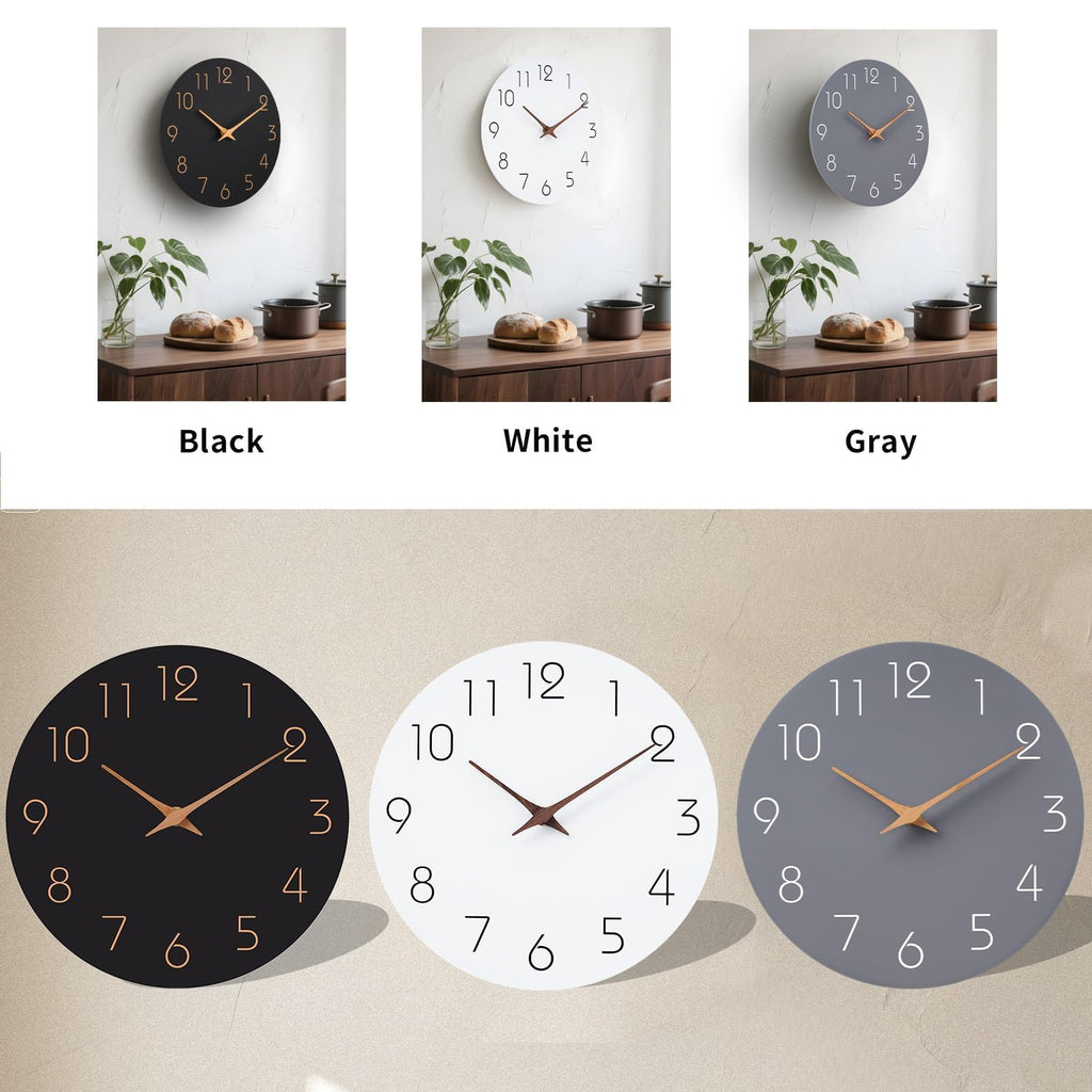 Mosewa Horloge Murale, 20cm Silencieuse sans tic-tac, Design Moderne en Bois, Parfaite pour la Décoration de la Chambre, du Salon, de la Cuisine, de la Salle de Bain et du Bureau, Noire