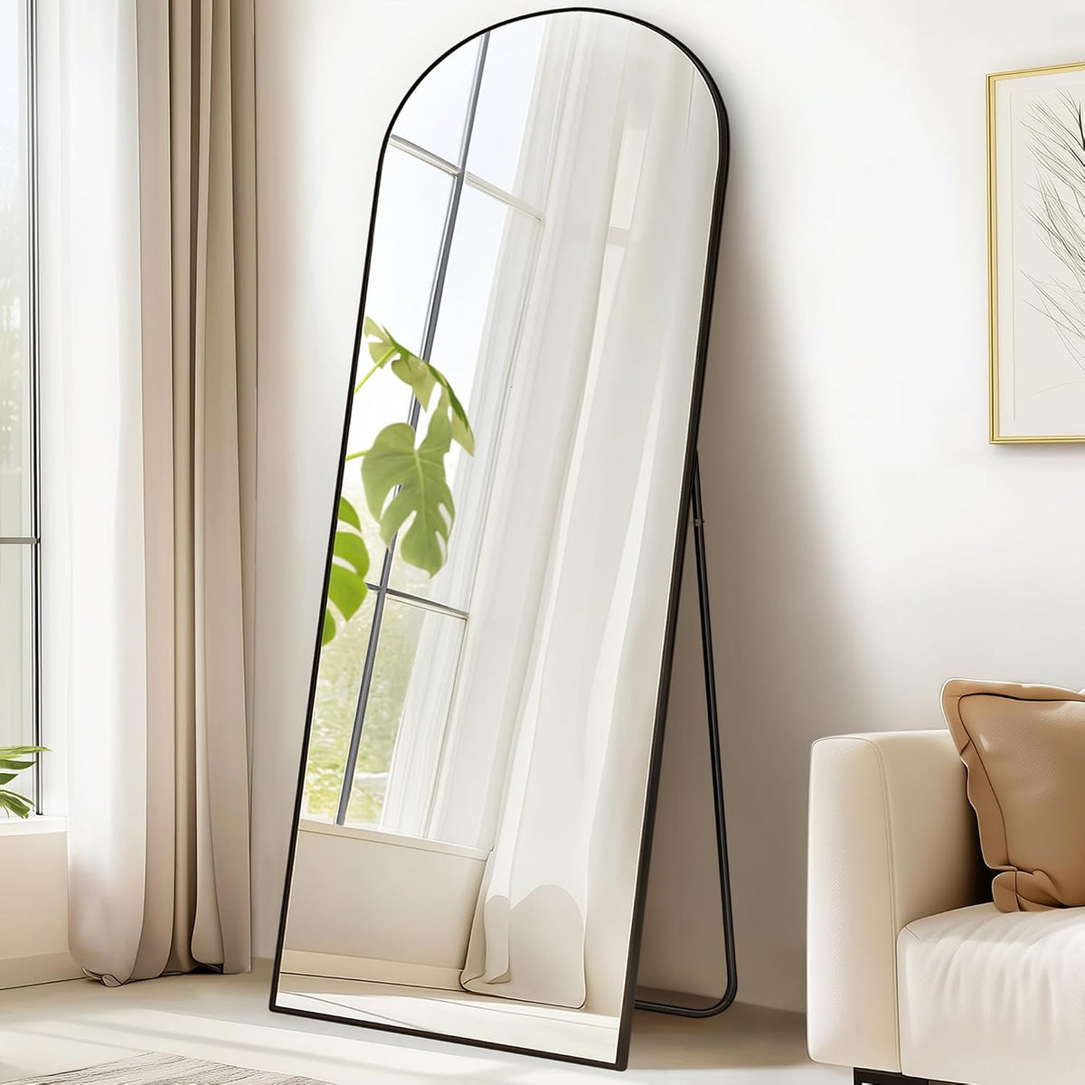 SONGMICS Miroir Intégral, 160 x 50 cm, Miroir Arqué sur Pied, à Poser au Sol, Cadre en Alliage d’Aluminium, Verre Trempé, pour Chambre, Salon, Dressing, Noir d'encre LFM031B01 | Cadre en alliage d'aluminium pour chambre à coucher, salon, vestiaire, noir m