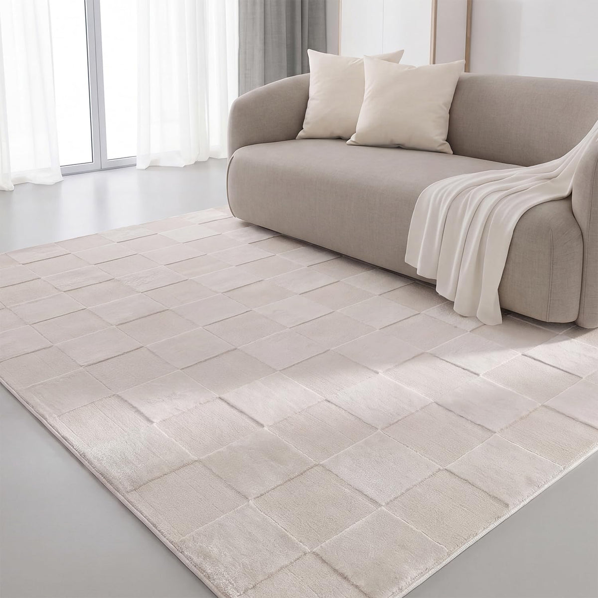 Interiyou Tapis Salon à Poils Courts Cannes - 120x170 Crème - Motif bohème scandinave avec Effet 3D - Plat et géométrique - Poil Ras pour Chambre, Couloir, Bureau