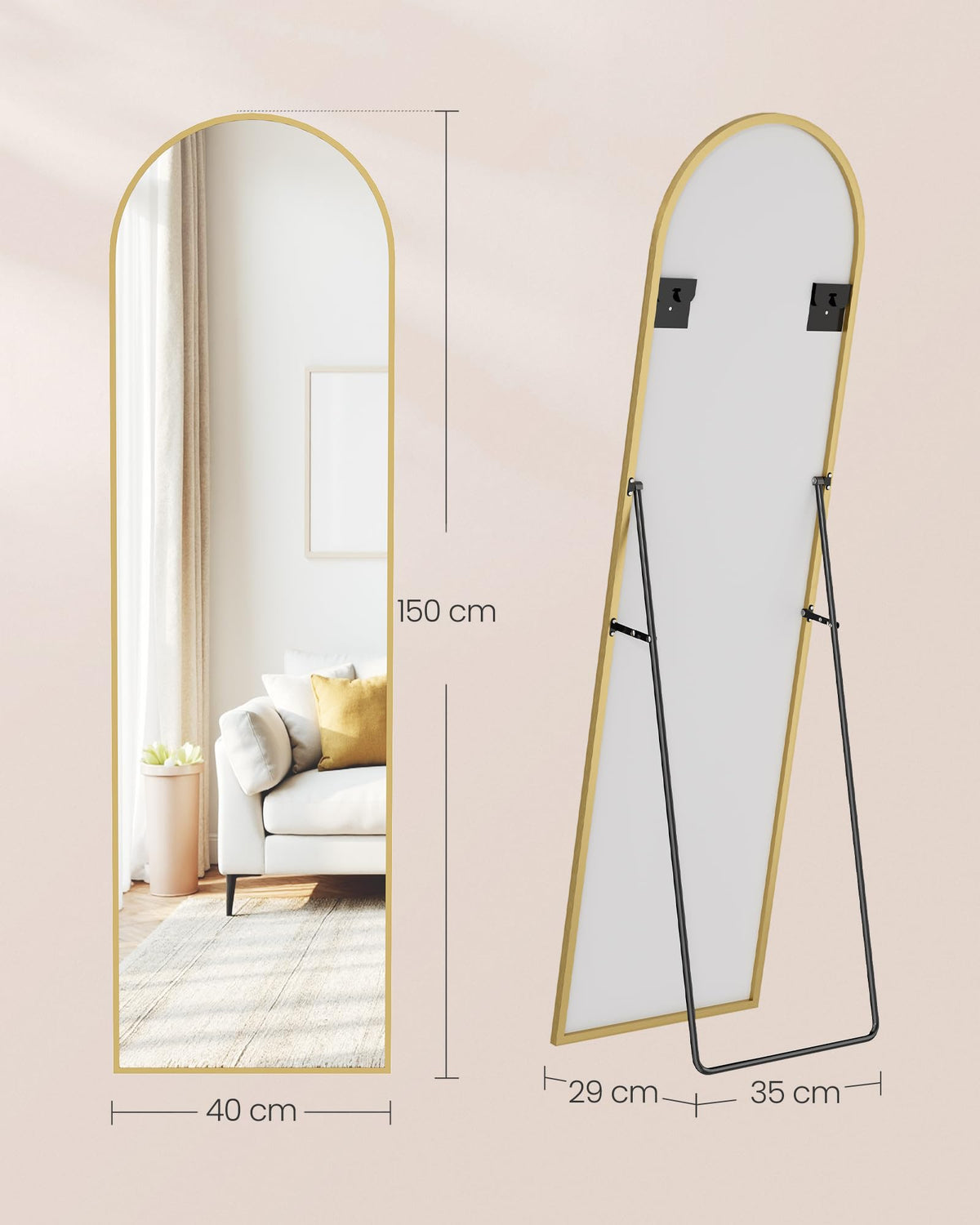 SONGMICS Miroir Intégral, 160 x 50 cm, Miroir Arqué sur Pied, à Poser au Sol, Cadre en Alliage d’Aluminium, Verre Trempé, pour Chambre, Salon, Dressing, Noir d'encre LFM031B01 | Cadre en alliage d'aluminium pour chambre à coucher, salon, vestiaire, noir m