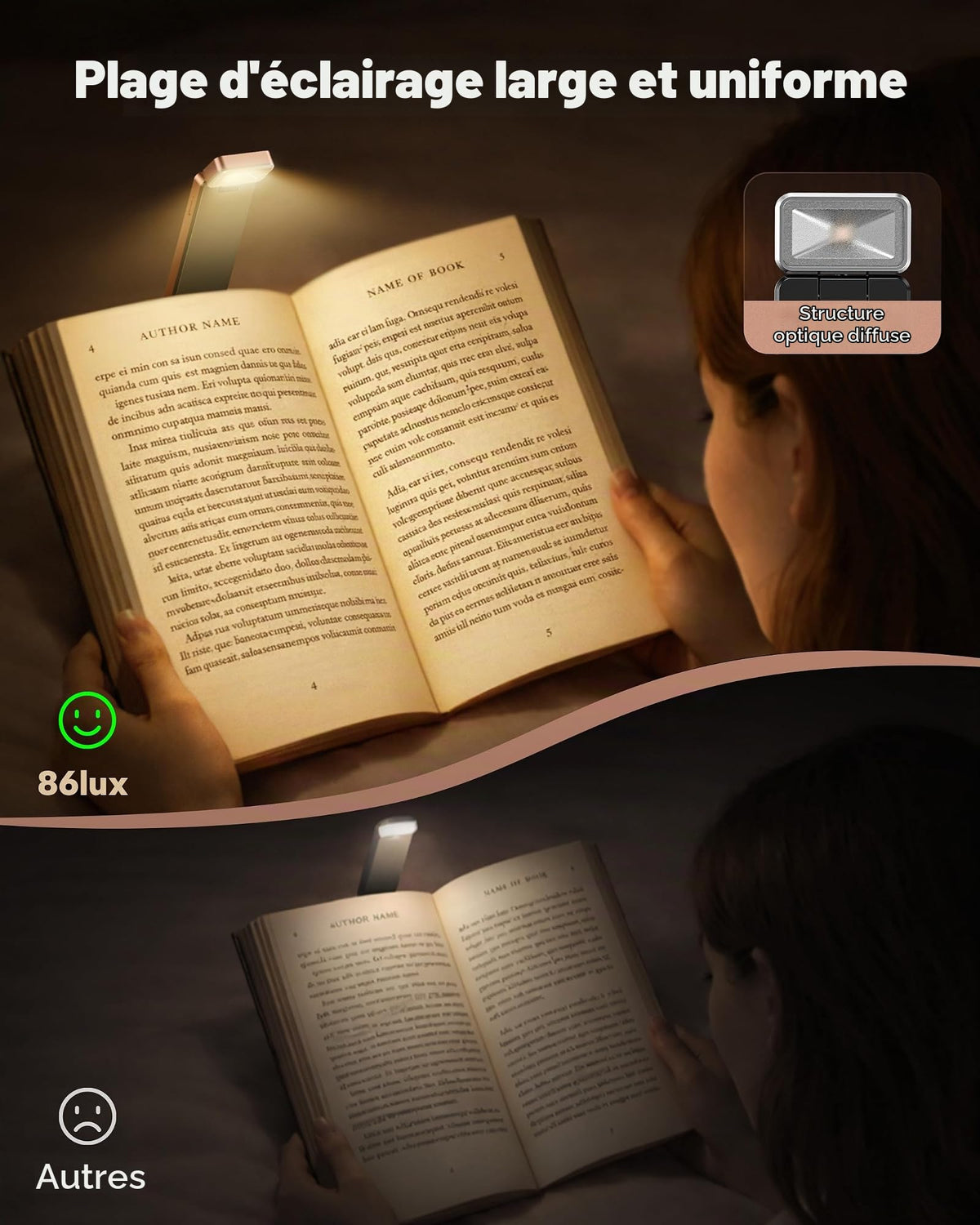 86lux Lampe de Lecture Rechargeable Liseuse LED USB-C, Vert | Lampe à Pince Marque-Page avec 3 Températures de Couleur, Jusqu'à 80H d'Autonomie