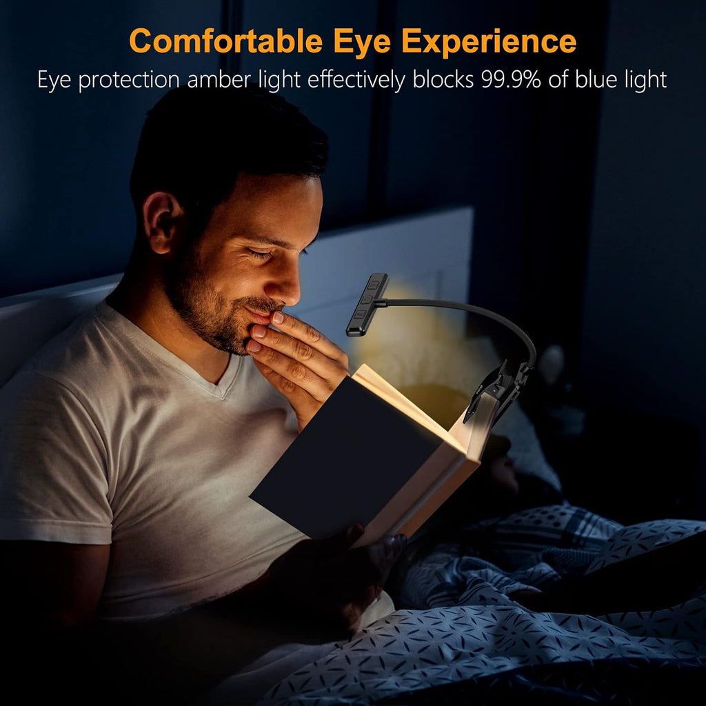 Gritin Lampe de Lecture 19LED Liseuse Clip Rechargeable Protection des Yeux | Gradation en Continu &3 Couleurs (Ambre/Blanc/Mixte), 360°Cou Flexible, Longue Durée, Légère&Portable pour Lire au Lit