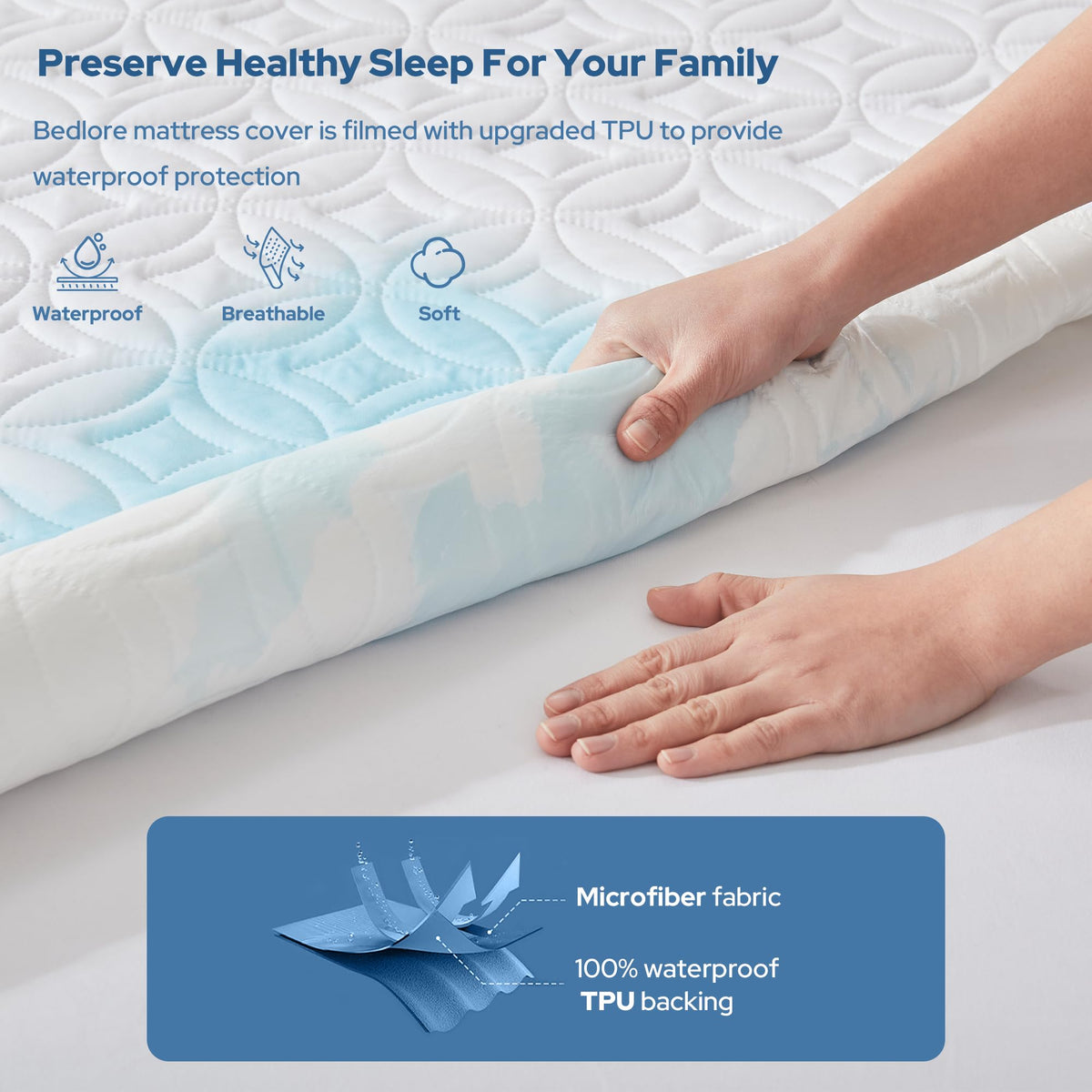 Protège-matelas imperméable BEDLORE, taille King | Bonnets profonds adaptés aux matelas de 15 à 46 cm (6 à 18 pouces), housse douce, silencieuse et résistante aux salissures, lavable (pour maison, chambre, hôtel) – Gris