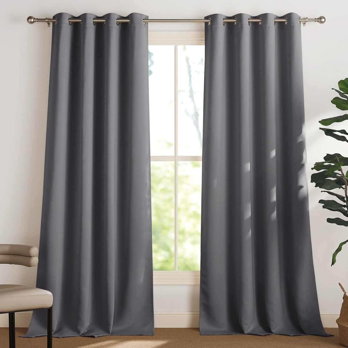 PONY DANCE Lot de 2 Rideau Occultant Thermique Isolant Anti Froid et Chaleur 140x240 (lxH) Tenture Opaque à Oeillets Isolation Lumiere Uv Decoration Chambre Maison Salon Intérieurs, Gris | 140x240 (lxH),Tenture Opaque à Oeillets, Isolation Lumiere anti Uv