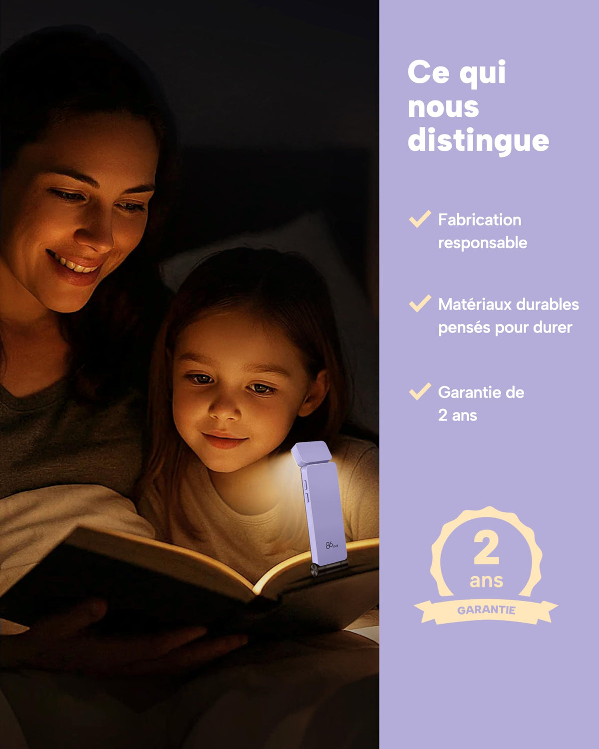 86lux Lampe de Lecture Rechargeable Liseuse LED USB-C, Vert | Lampe à Pince Marque-Page avec 3 Températures de Couleur, Jusqu'à 80H d'Autonomie