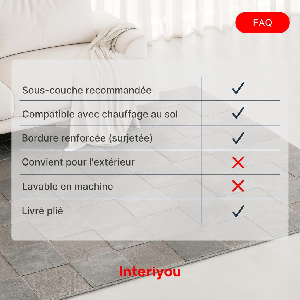 Interiyou Tapis Salon à Poils Courts Cannes - 120x170 Crème - Motif bohème scandinave avec Effet 3D - Plat et géométrique - Poil Ras pour Chambre, Couloir, Bureau