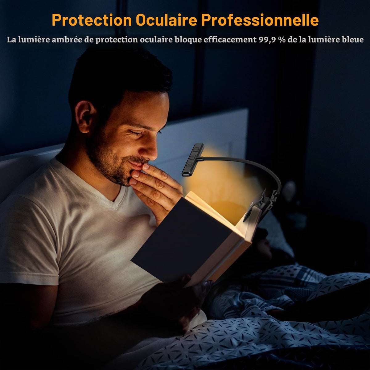 Gritin Lampe de Lecture 19LED Liseuse Clip Rechargeable Protection des Yeux | Gradation en Continu &3 Couleurs (Ambre/Blanc/Mixte), 360°Cou Flexible, Longue Durée, Légère&Portable pour Lire au Lit