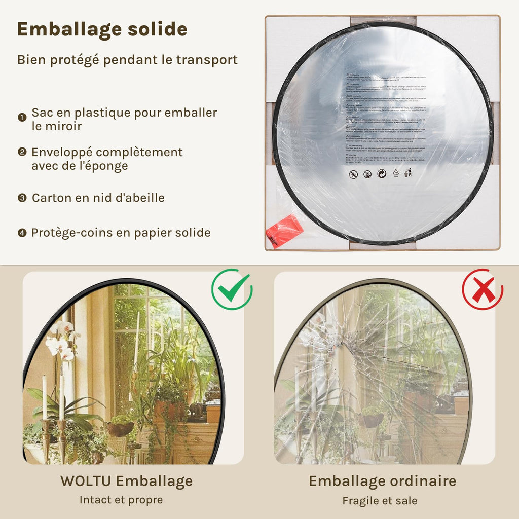 WOLTU Miroir Mural Rond, Miroir Salle de Bain, Ø50 cm, Doré | Cadre en Métal, Miroir Rond Décoratif pour Entrée, Chambre, Maquillage, Couloir, Moderne