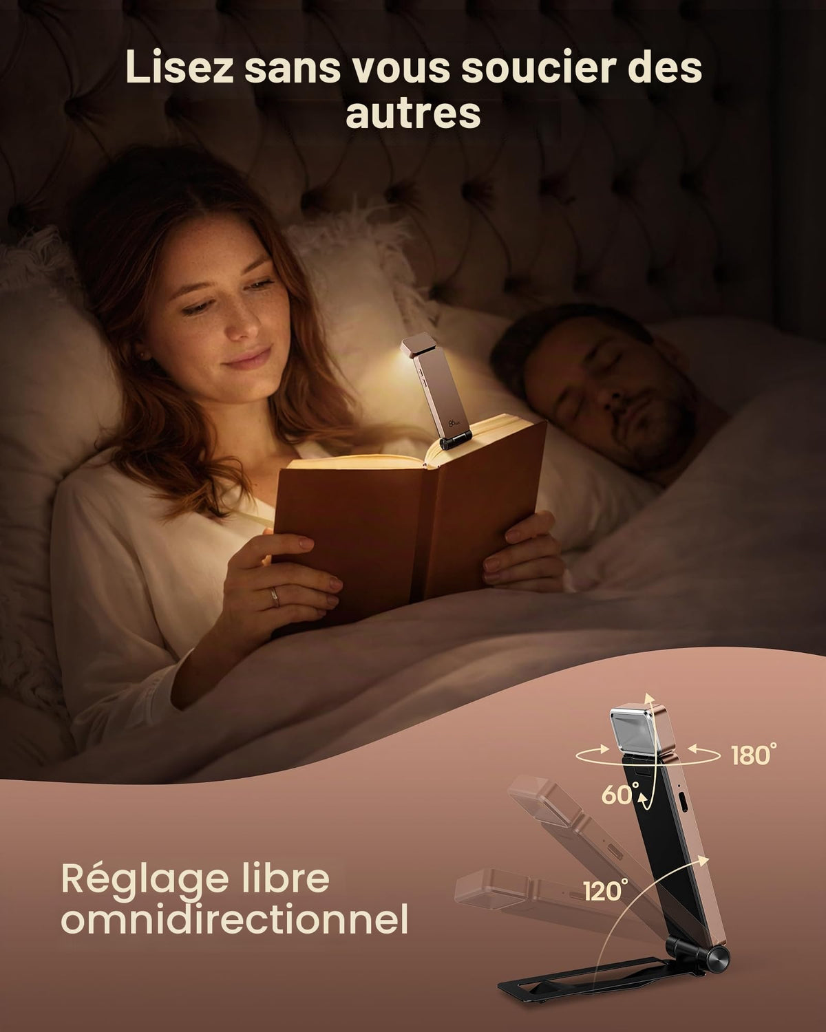 86lux Lampe de Lecture Rechargeable Liseuse LED USB-C, Vert | Lampe à Pince Marque-Page avec 3 Températures de Couleur, Jusqu'à 80H d'Autonomie