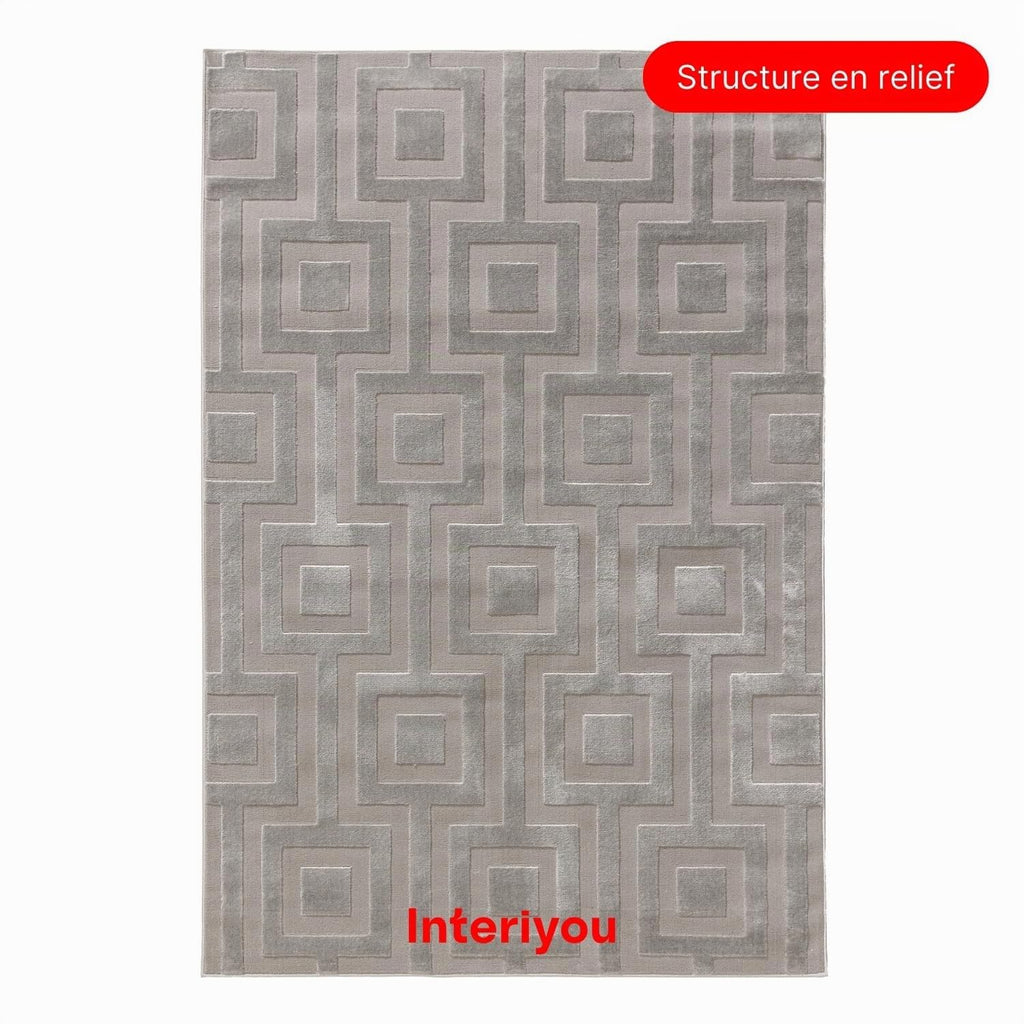 Interiyou Tapis Salon à Poils Courts Cannes - 120x170 Crème - Motif bohème scandinave avec Effet 3D - Plat et géométrique - Poil Ras pour Chambre, Couloir, Bureau