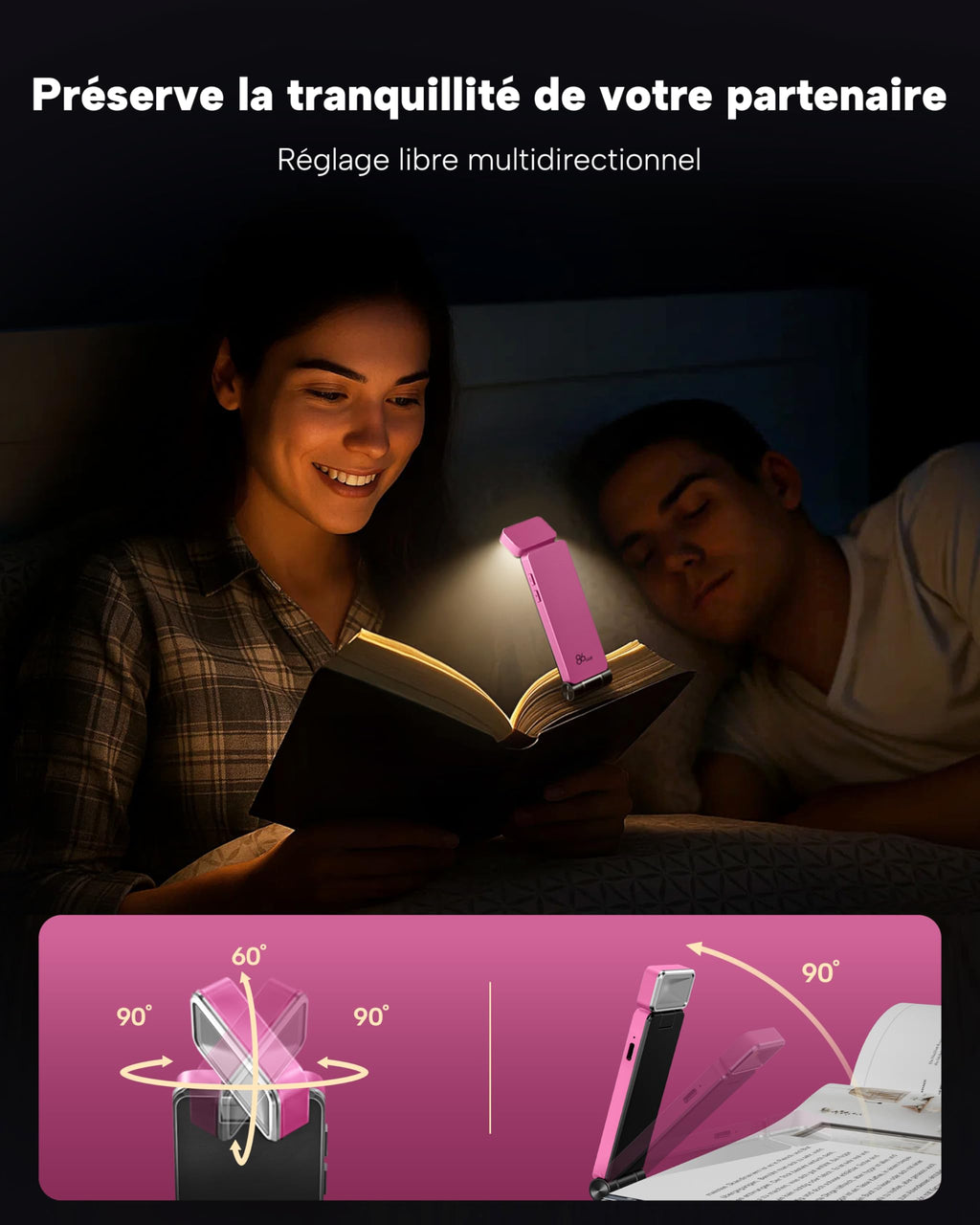 86lux Lampe de Lecture Rechargeable Liseuse LED USB-C, Vert | Lampe à Pince Marque-Page avec 3 Températures de Couleur, Jusqu'à 80H d'Autonomie