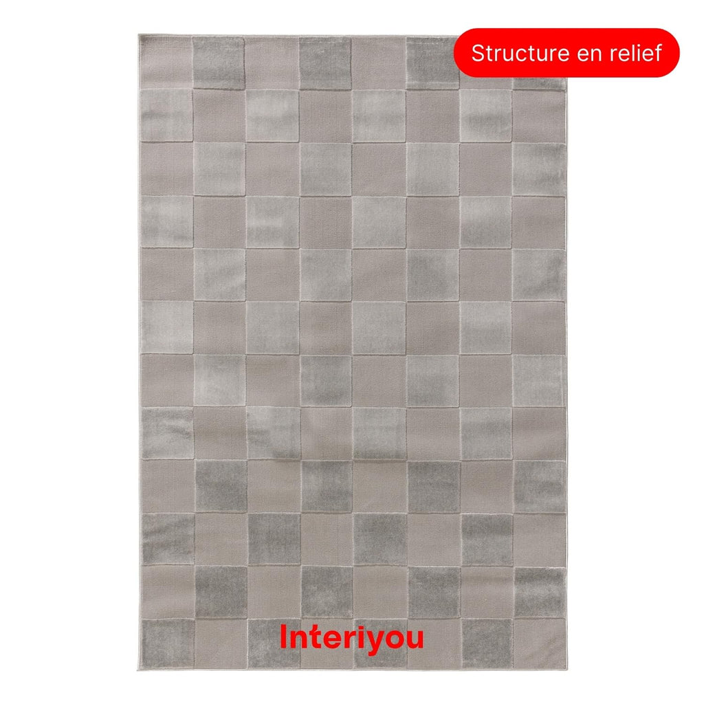 Interiyou Tapis Salon à Poils Courts Cannes - 120x170 Crème - Motif bohème scandinave avec Effet 3D - Plat et géométrique - Poil Ras pour Chambre, Couloir, Bureau